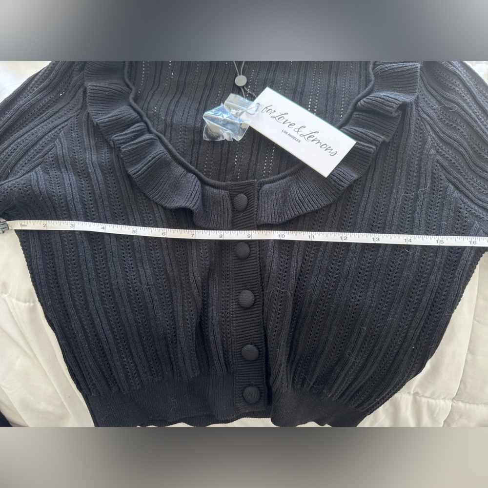NWT For Love & Lemons Camille Pointelle Black Cardigan Girly Crop Cardigan - Picture 7 of 7